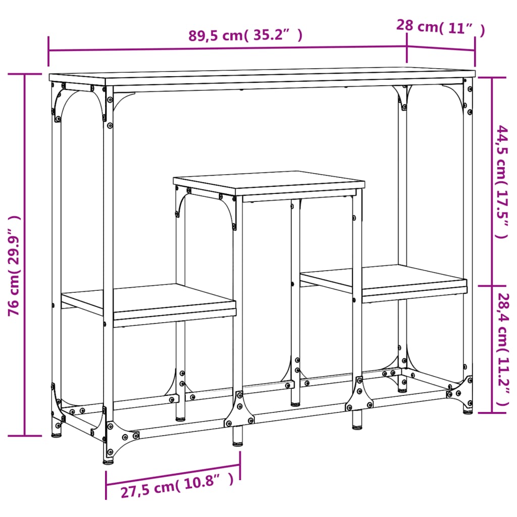 vidaXL Console Table Grey Sonoma 89.5x28x76 cm Engineered Wood