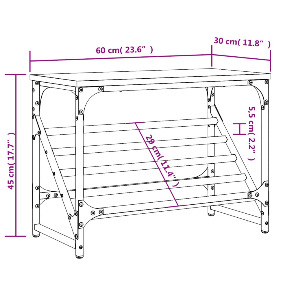 vidaXL Shoe Rack Grey Sonoma 60x30x45 cm Engineered Wood