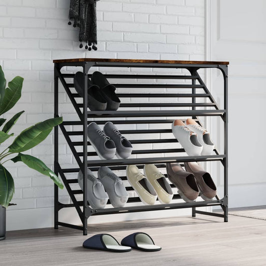 vidaXL Shoe Rack Smoked Oak 90x30x85 cm Engineered Wood