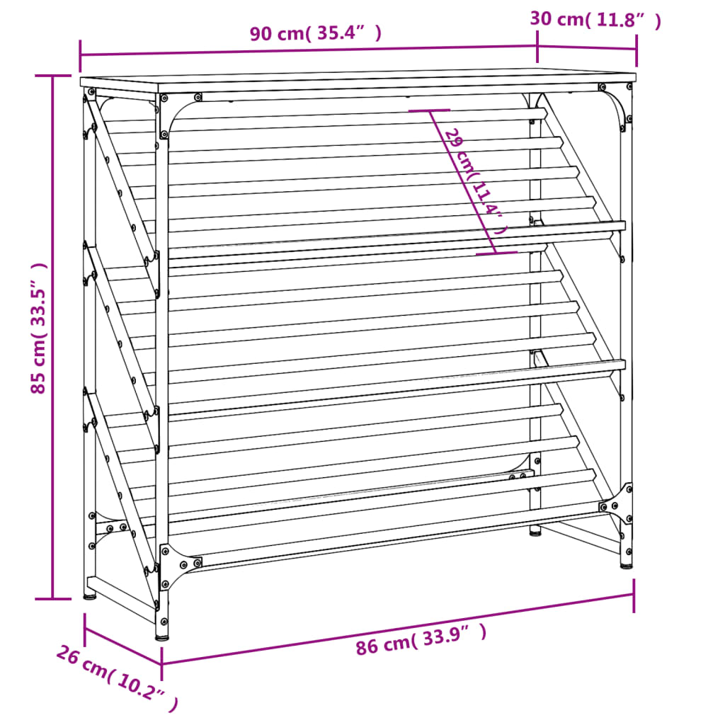 vidaXL Shoe Rack Grey Sonoma 90x30x85 cm Engineered Wood