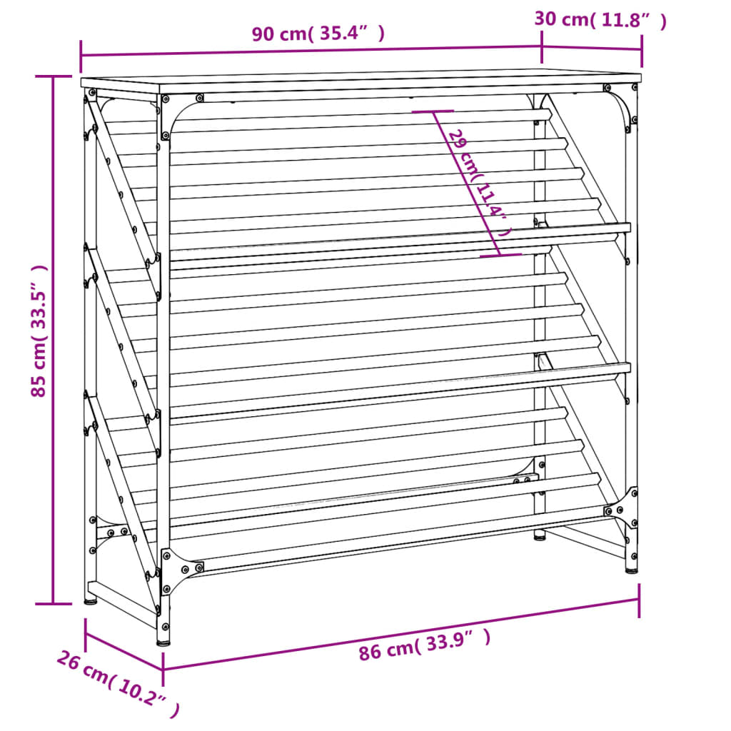 vidaXL Shoe Rack Brown Oak 90x30x85 cm Engineered Wood