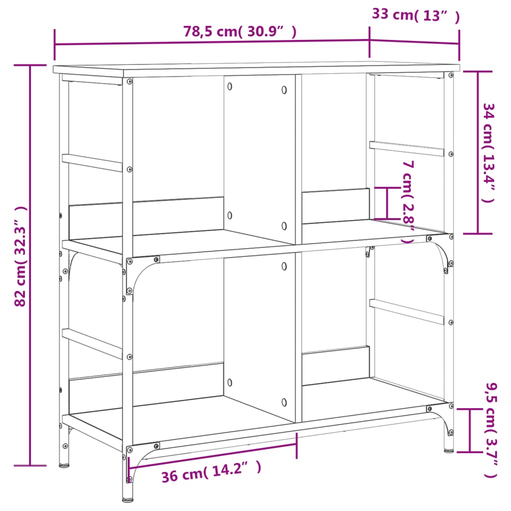 vidaXL Bookshelf Smoked Oak 78.5x33x82 cm Engineered Wood