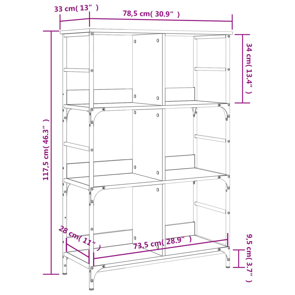 vidaXL Bookshelf Smoked Oak 78.5x33x117.5 cm Engineered Wood