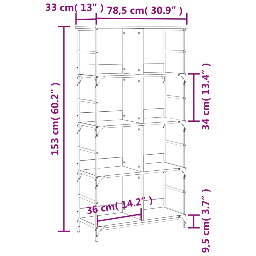 vidaXL Bookshelf Smoked Oak 78.5x33x153 cm Engineered Wood