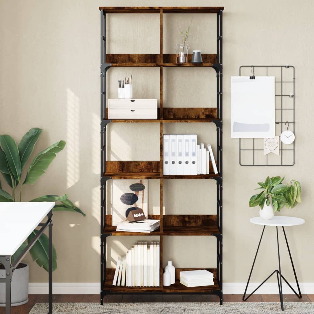 vidaXL Bookshelf Smoked Oak 78.5x33x188.5 cm Engineered Wood