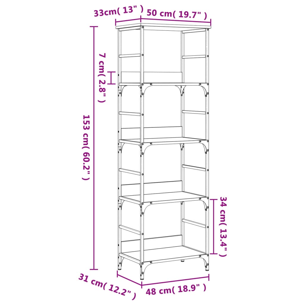 vidaXL Bookshelf Smoked Oak 50x33x153 cm Engineered Wood