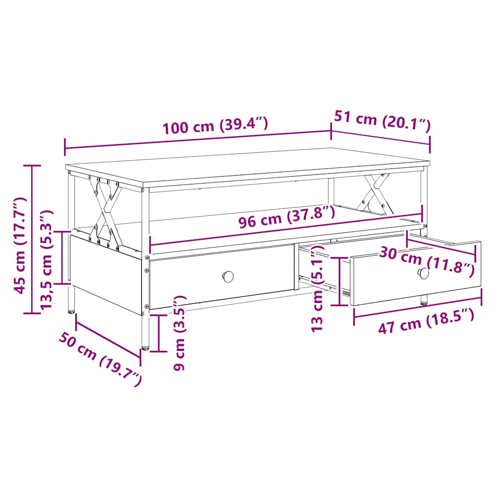 vidaXL Coffee Table Grey Sonoma 100x51x45 cm Engineered Wood