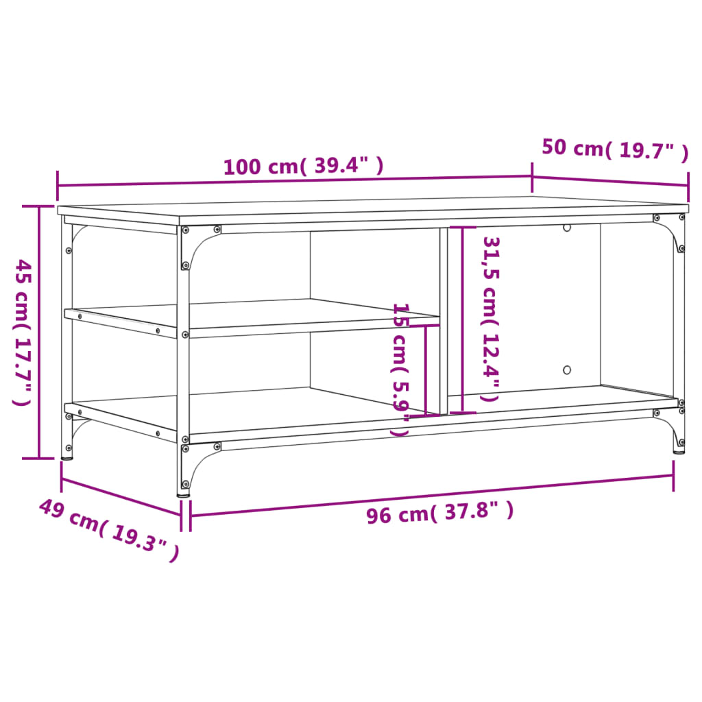vidaXL Coffee Table Grey Sonoma 100x50x45 cm Engineered Wood