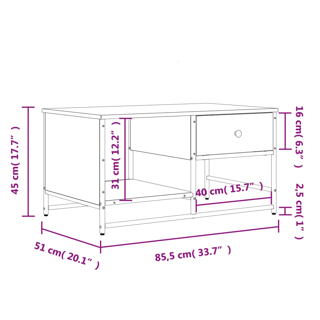 vidaXL Coffee Table Smoked Oak 85,5x51x45 cm Engineered Wood