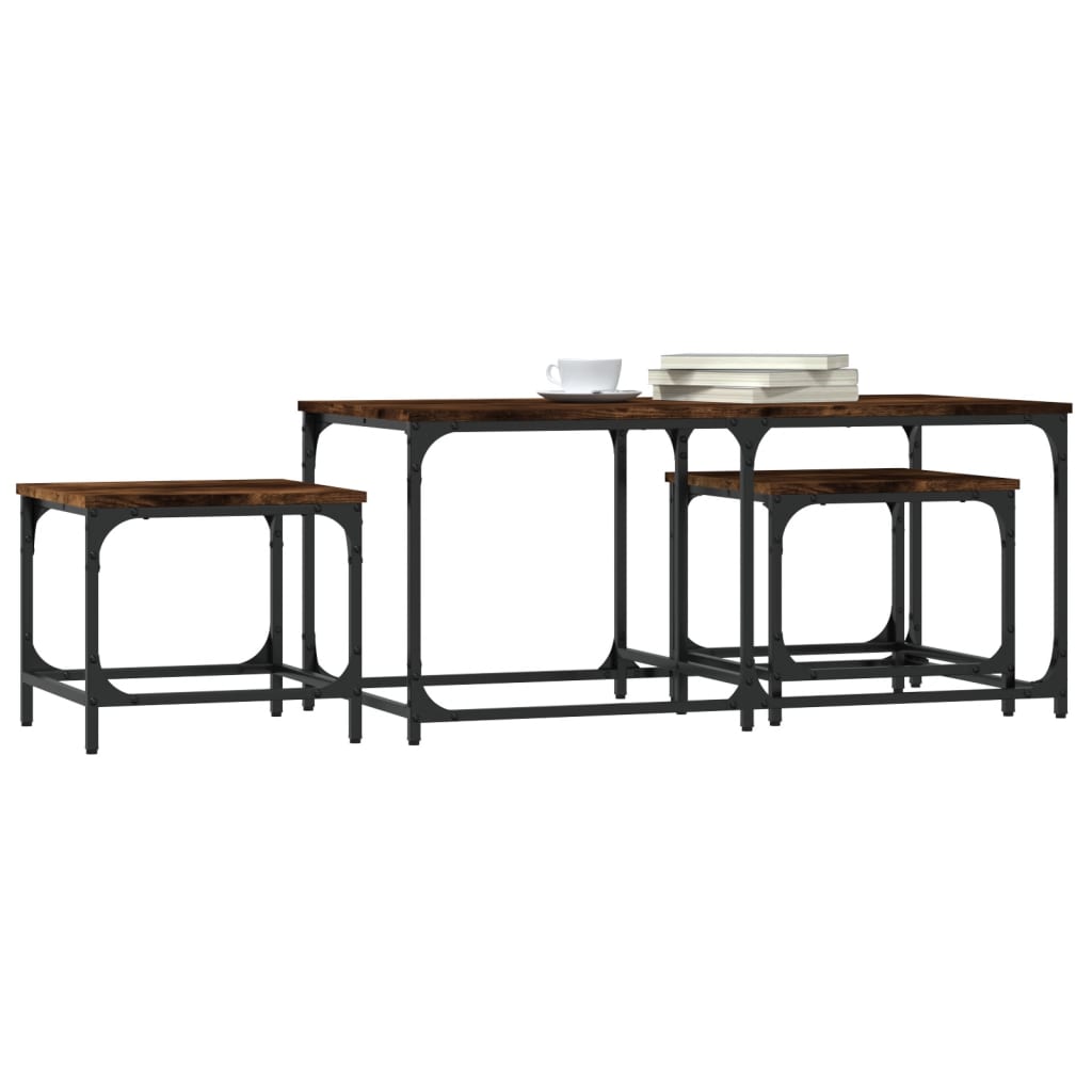 vidaXL Nesting Coffee Tables 3 pcs Smoked Oak Engineered Wood