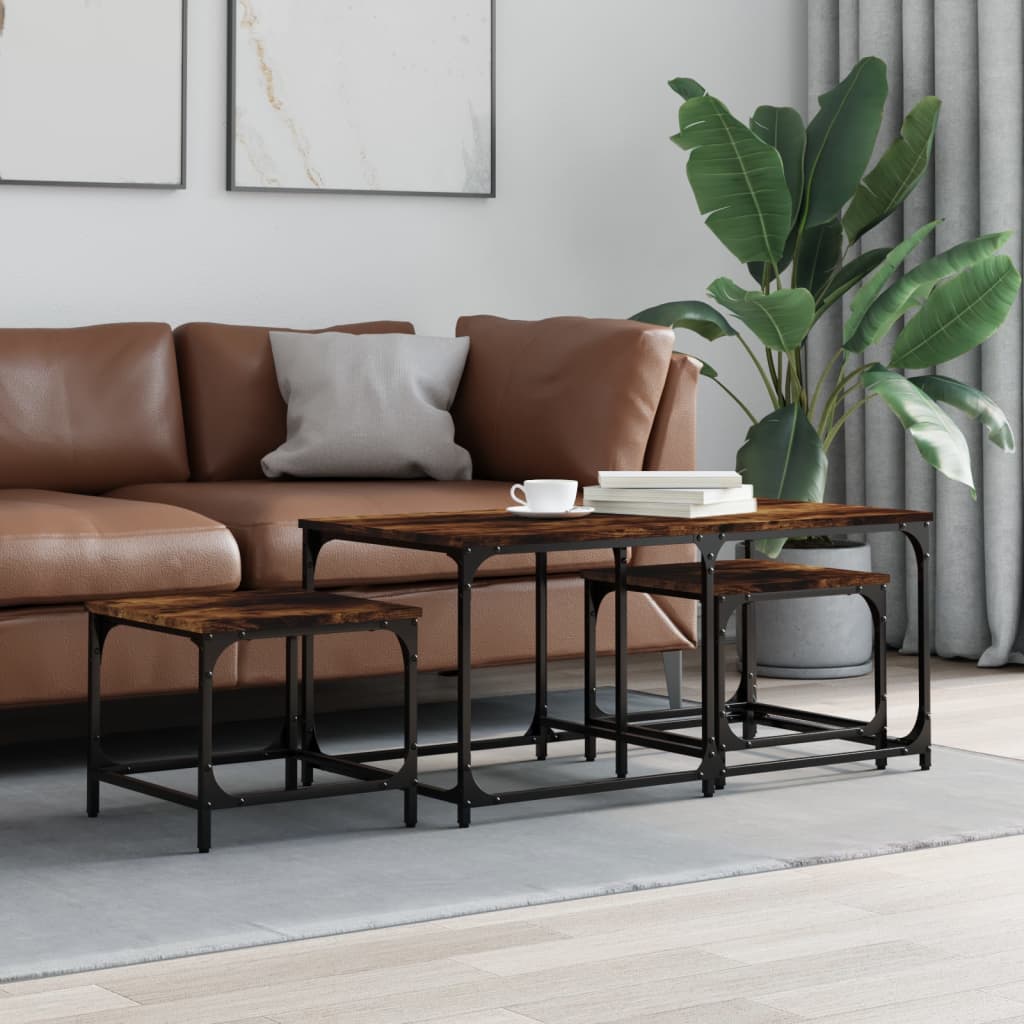 vidaXL Nesting Coffee Tables 3 pcs Smoked Oak Engineered Wood