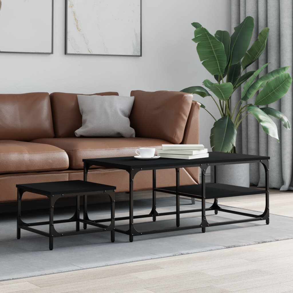 vidaXL Nesting Coffee Tables 2 pcs Black Engineered Wood