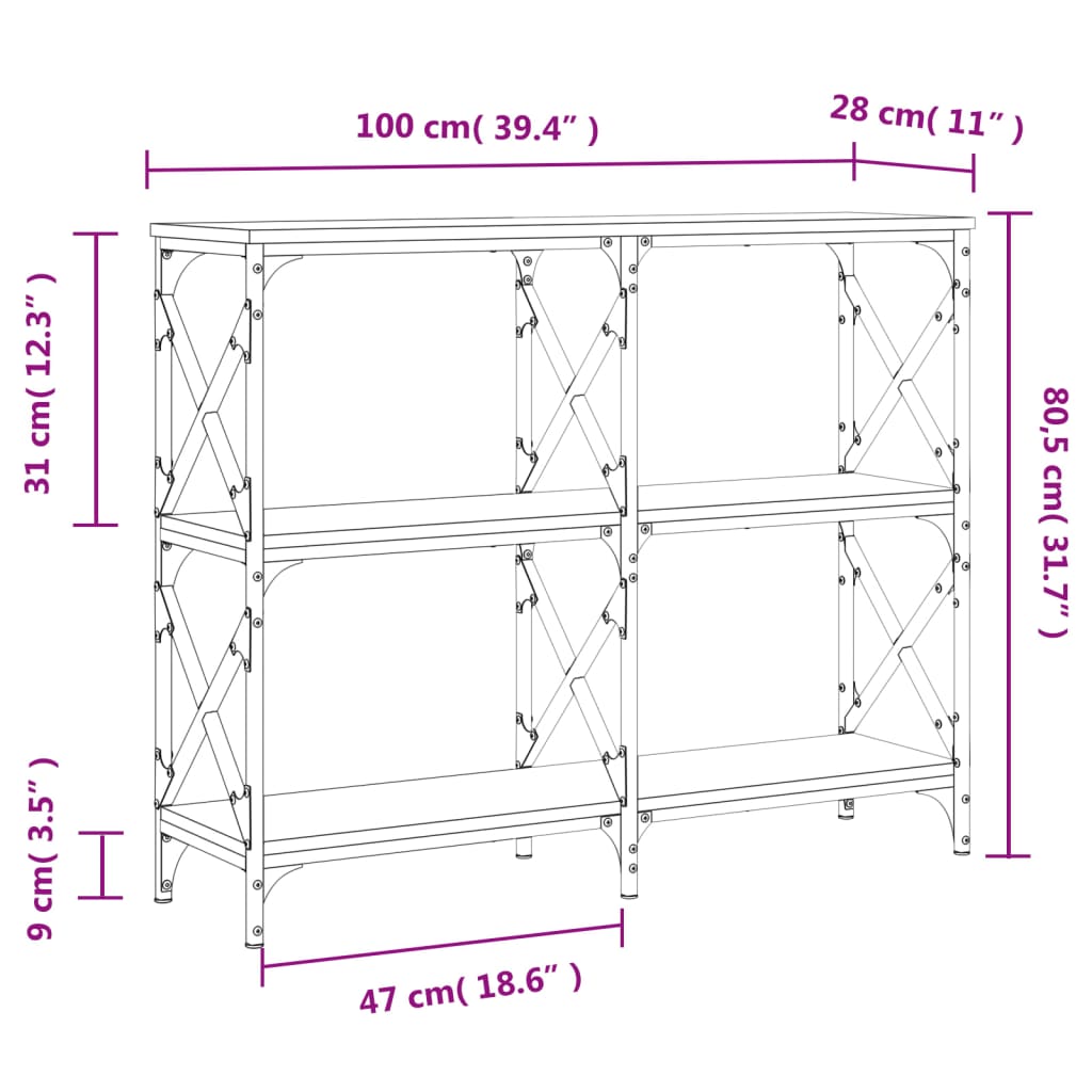 vidaXL Console Table Sonoma Oak 100x28x80.5 cm Engineered Wood