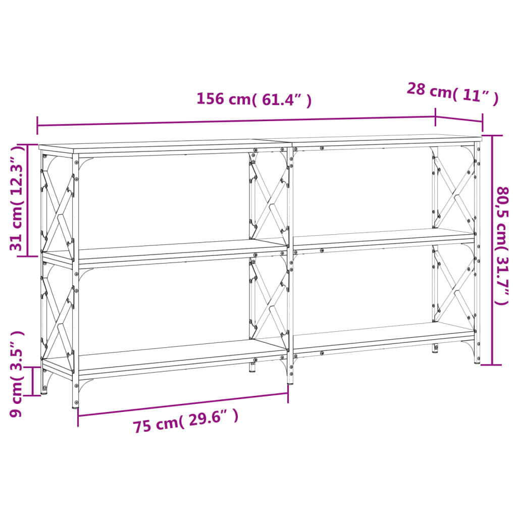 vidaXL Console Table Smoked Oak 156x28x80.5 cm Engineered Wood