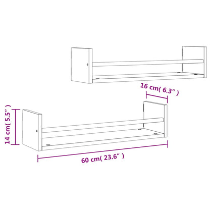 vidaXL Wall Shelves with Bars 2 pcs Sonoma Oak 60x16x14 cm