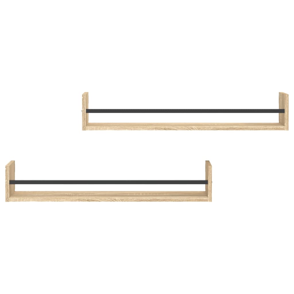 vidaXL Wall Shelves with Bars 2 pcs Sonoma Oak 80x16x14 cm