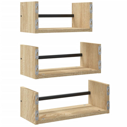 vidaXL 3 Piece Wall Shelf Set with Bars Sonoma Oak Engineered wood