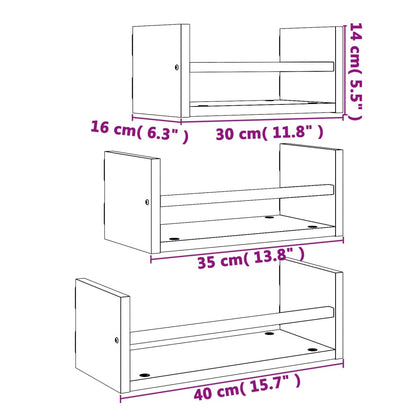 vidaXL 3 Piece Wall Shelf Set with Bars Smoked Oak Engineered wood