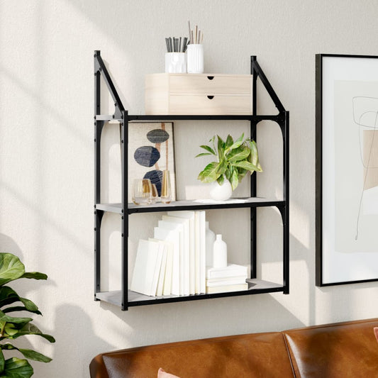 vidaXL 3-Tier Wall Shelf Grey Sonoma 60x21x78.5 cm Engineered Wood