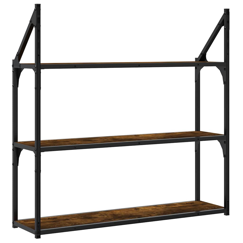 vidaXL 3-Tier Wall Shelf Smoked Oak 80x21x78.5 cm Engineered Wood