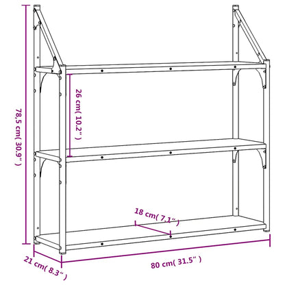 vidaXL 3-Tier Wall Shelf Smoked Oak 80x21x78.5 cm Engineered Wood