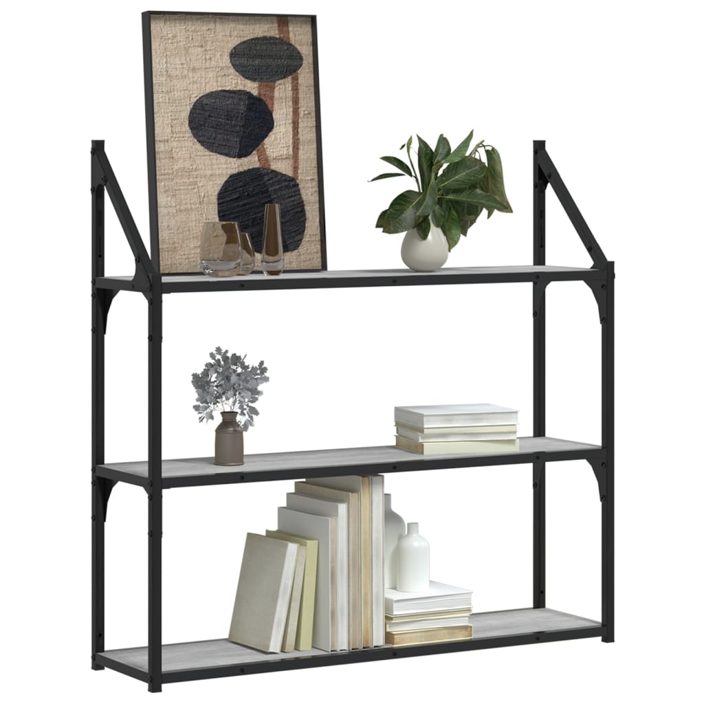 vidaXL 3-Tier Wall Shelf Grey Sonoma 80x21x78.5 cm Engineered Wood