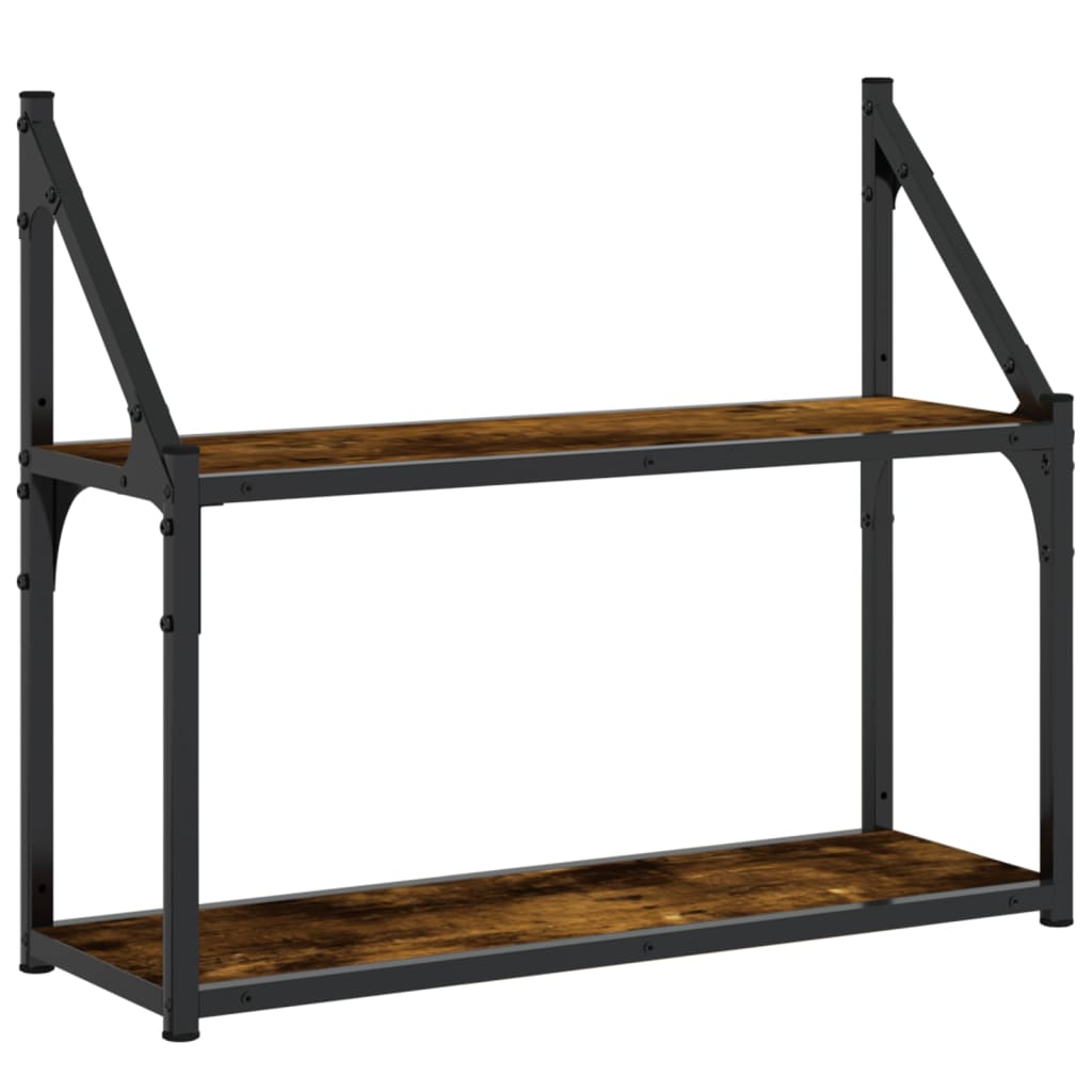 vidaXL 2-Tier Wall Shelf Smoked Oak 60x21x51 cm Engineered Wood