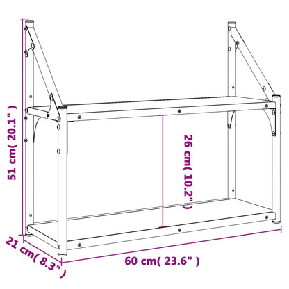 vidaXL 2-Tier Wall Shelf Smoked Oak 60x21x51 cm Engineered Wood