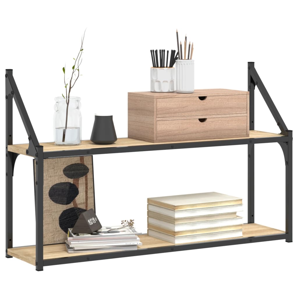 vidaXL 2-Tier Wall Shelf Sonoma Oak 80x21x51 cm Engineered Wood