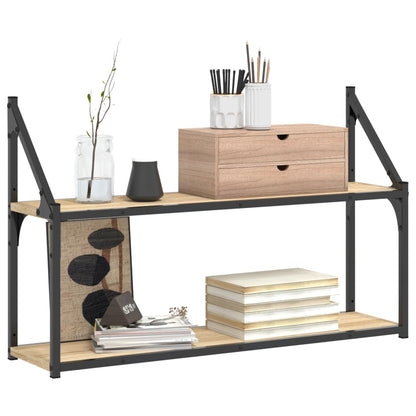 vidaXL 2-Tier Wall Shelf Sonoma Oak 80x21x51 cm Engineered Wood