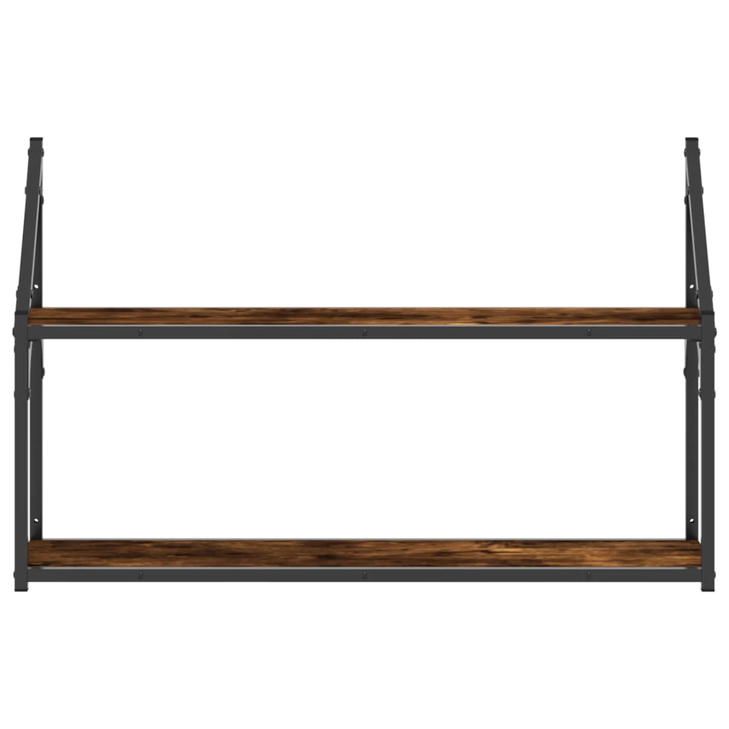 vidaXL 2-Tier Wall Shelf Smoked Oak 80x21x51 cm Engineered Wood