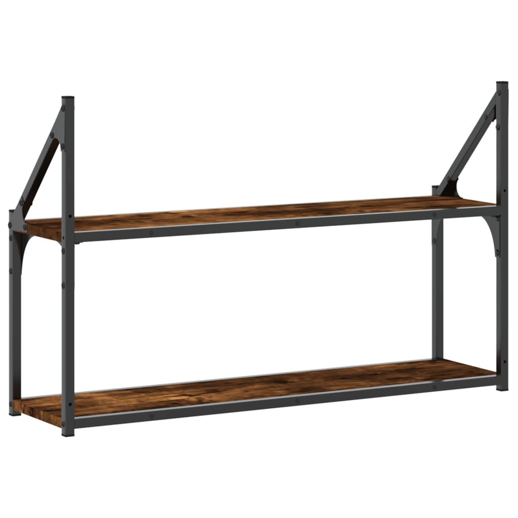 vidaXL 2-Tier Wall Shelf Smoked Oak 80x21x51 cm Engineered Wood