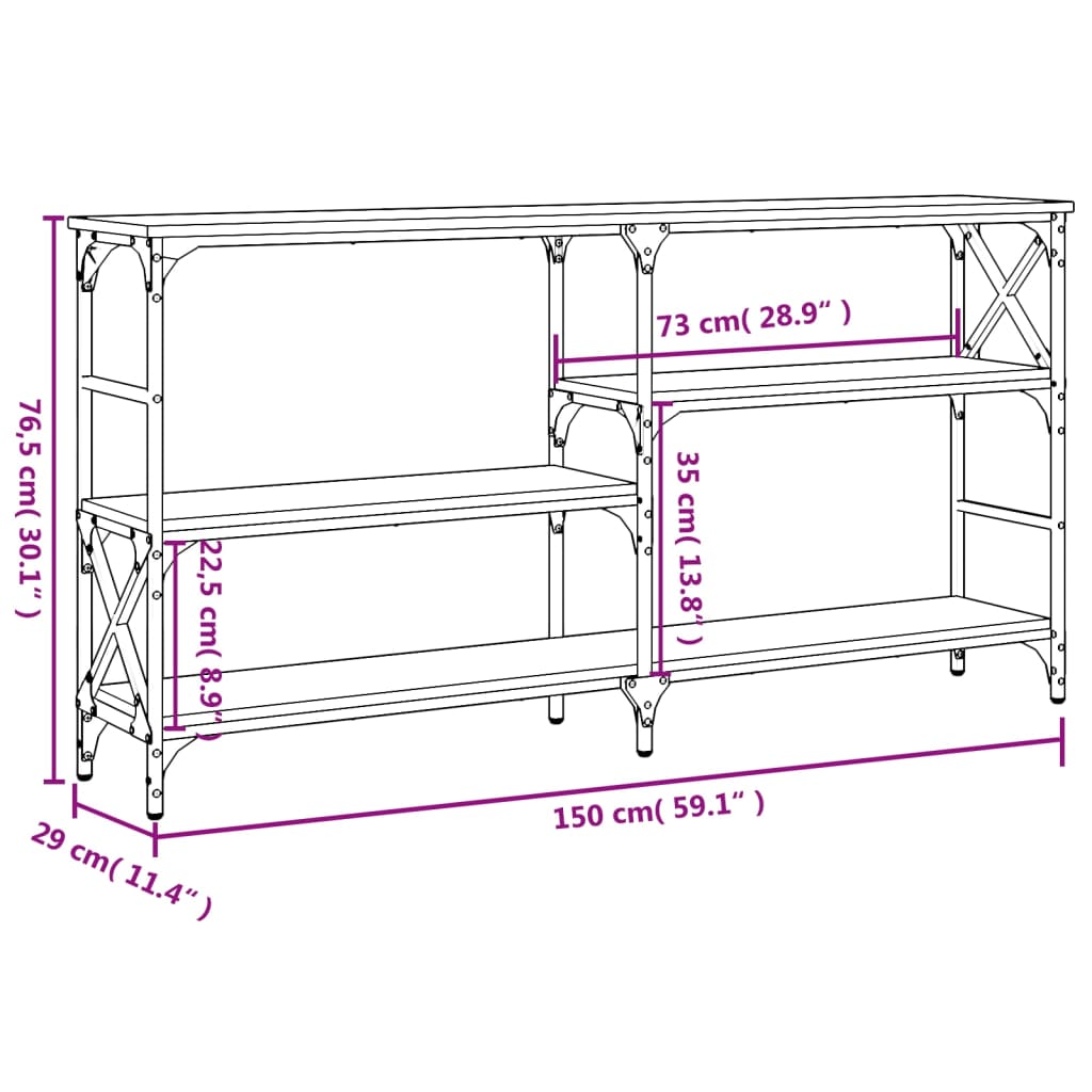 vidaXL Console Table Smoked Oak 150x29x76.5 cm Engineered Wood
