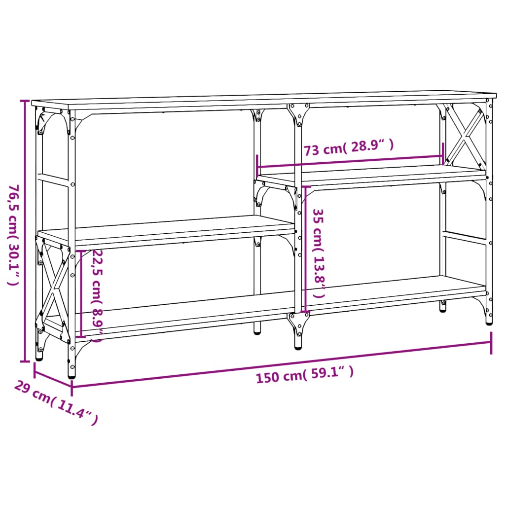vidaXL Console Table Grey Sonoma 150x29x76.5 cm Engineered Wood