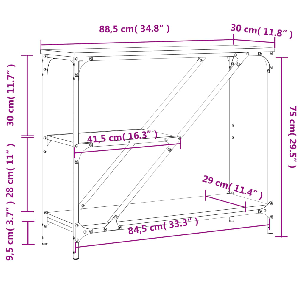 vidaXL Console Table Smoked Oak 88.5x30x75 cm Engineered Wood