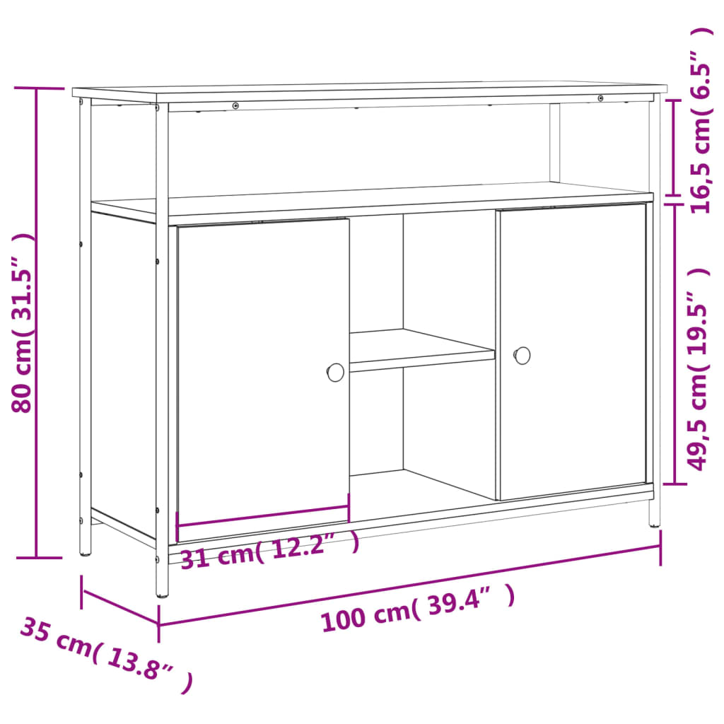 vidaXL Sideboard Sonoma Oak 100x35x80 cm Engineered Wood