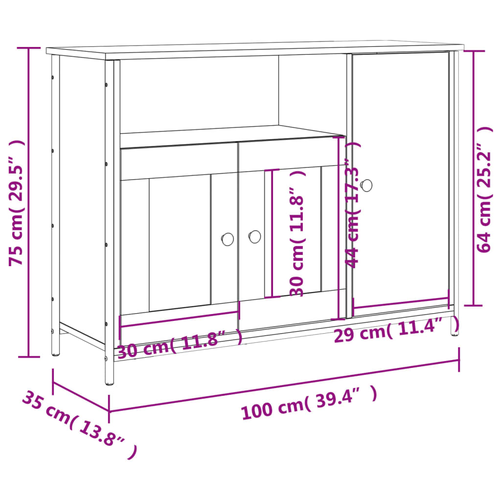 vidaXL Sideboard Grey Sonoma 100x35x75 cm Engineered Wood