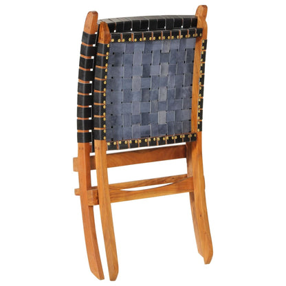 vidaXL Folding Relaxing Chair Black Real Leather