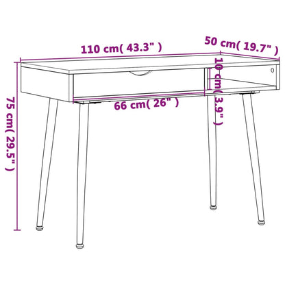 vidaXL Computer Desk with Drawer Brown 110x50x75 cm Engineered Wood