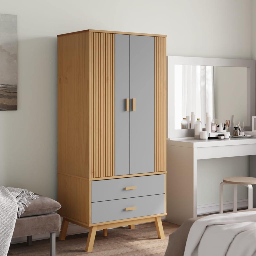 vidaXL Wardrobe "OLDEN" Grey and Brown 76,5x53x172 cm Solid Wood Pine