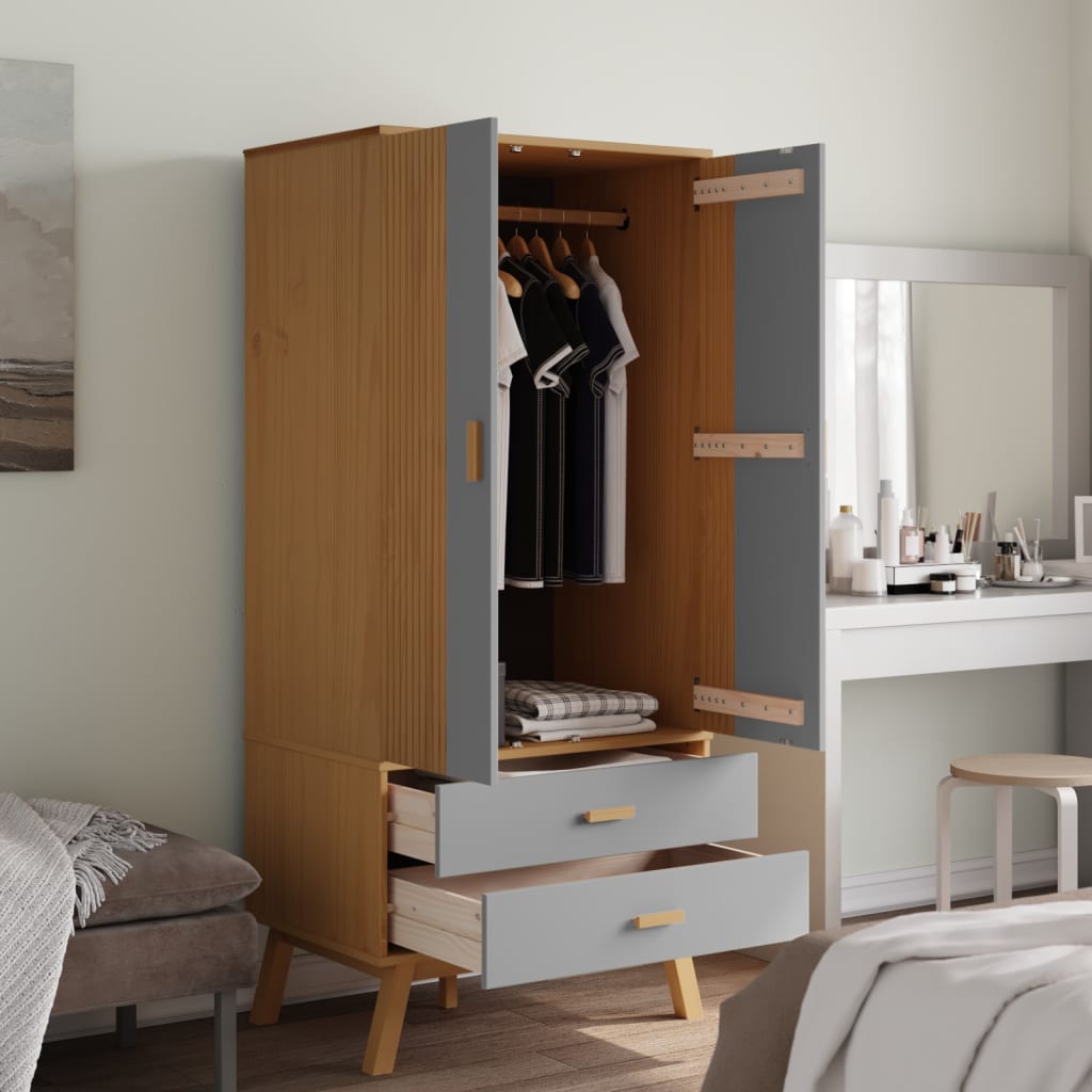 vidaXL Wardrobe "OLDEN" Grey and Brown 76,5x53x172 cm Solid Wood Pine
