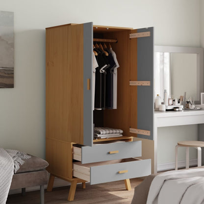 vidaXL Wardrobe "OLDEN" Grey and Brown 76,5x53x172 cm Solid Wood Pine