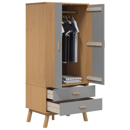 vidaXL Wardrobe "OLDEN" Grey and Brown 76,5x53x172 cm Solid Wood Pine