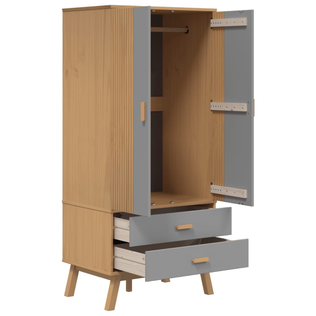 vidaXL Wardrobe "OLDEN" Grey and Brown 76,5x53x172 cm Solid Wood Pine