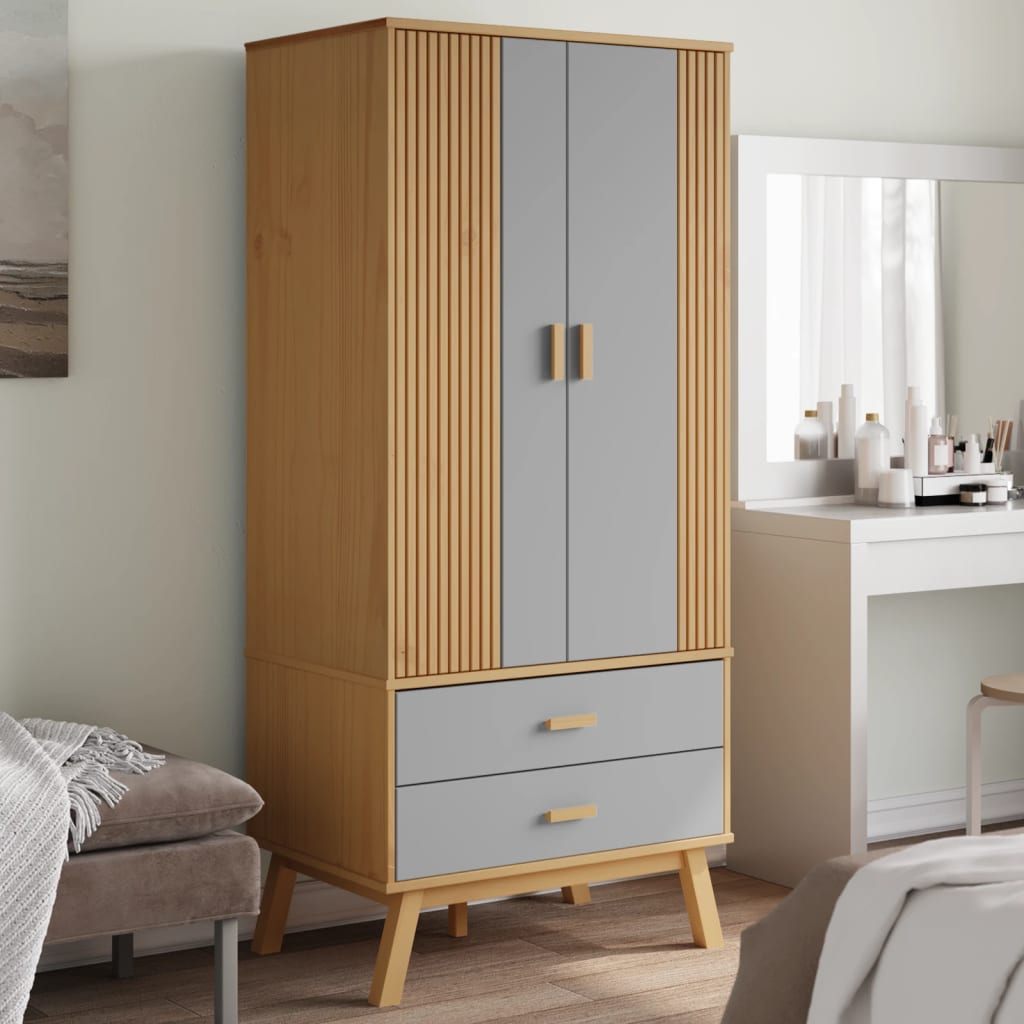 vidaXL Wardrobe "OLDEN" Grey and Brown 76,5x53x172 cm Solid Wood Pine
