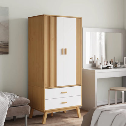 vidaXL Wardrobe "OLDEN" White and Brown 76,5x53x172 cm Solid Wood Pine