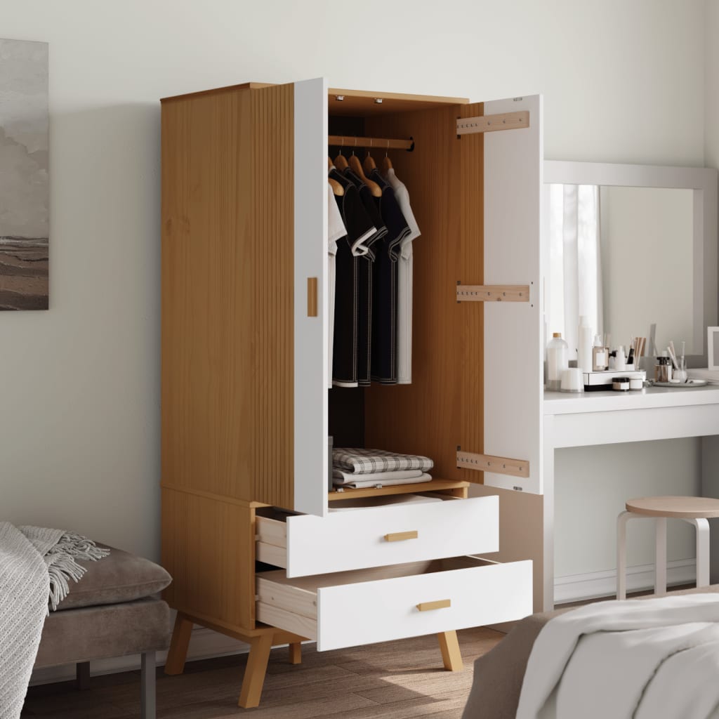 vidaXL Wardrobe "OLDEN" White and Brown 76,5x53x172 cm Solid Wood Pine