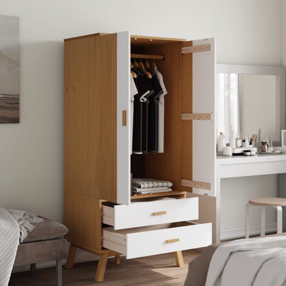 vidaXL Wardrobe "OLDEN" White and Brown 76,5x53x172 cm Solid Wood Pine
