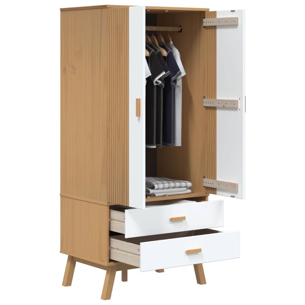 vidaXL Wardrobe "OLDEN" White and Brown 76,5x53x172 cm Solid Wood Pine