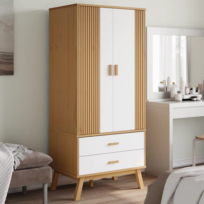 vidaXL Wardrobe "OLDEN" White and Brown 76,5x53x172 cm Solid Wood Pine